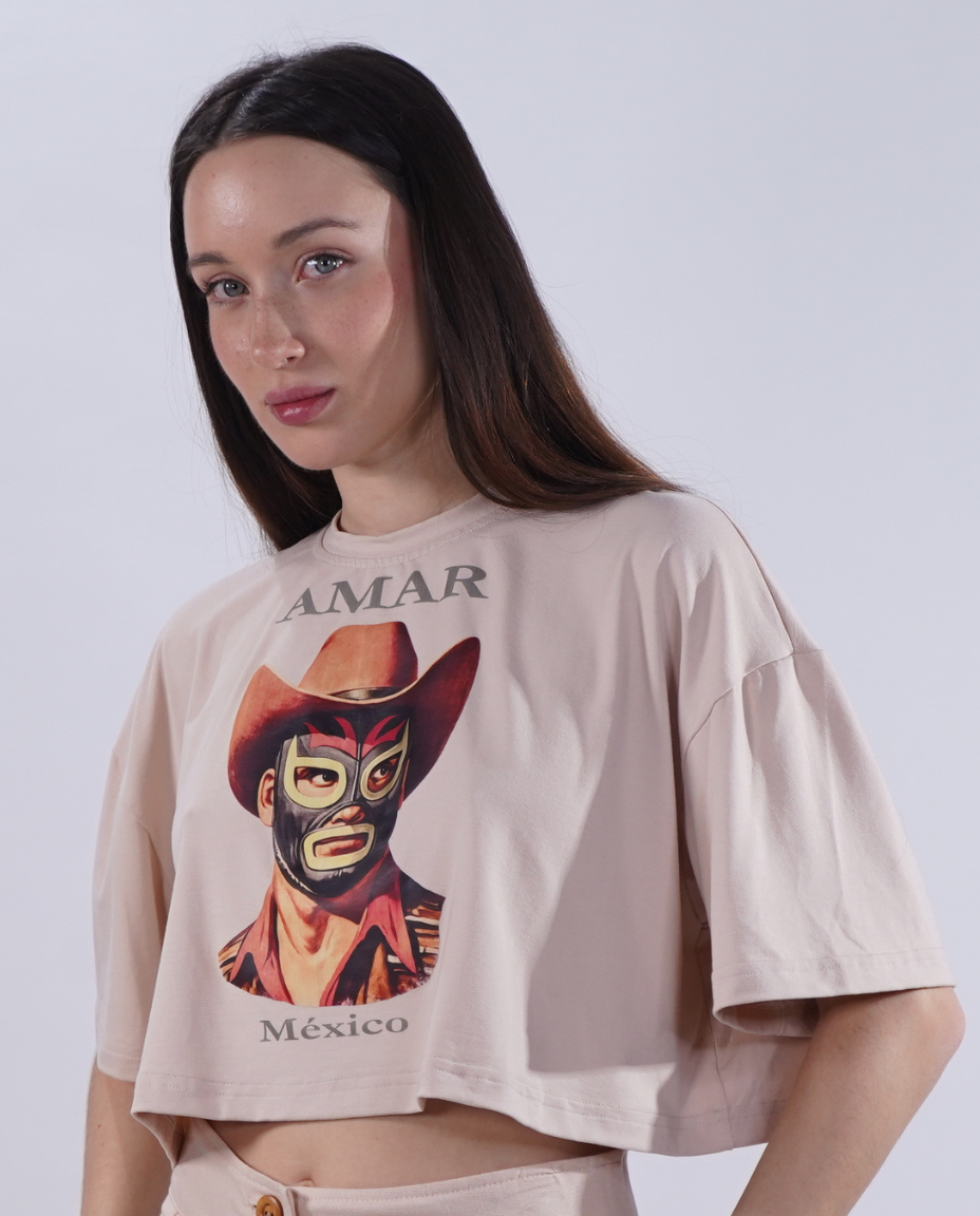Playera crop vaquero lucha libre