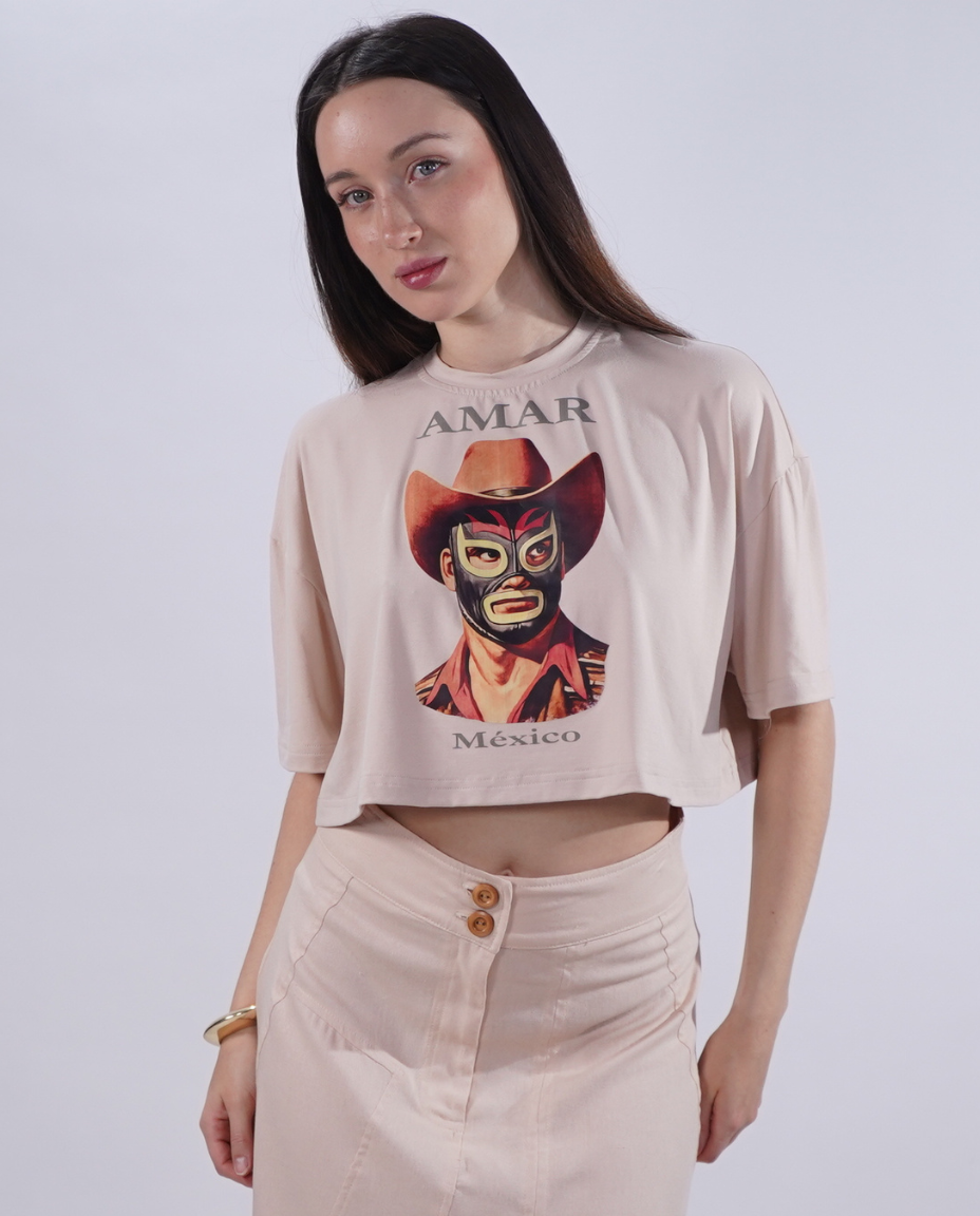Playera crop vaquero lucha libre