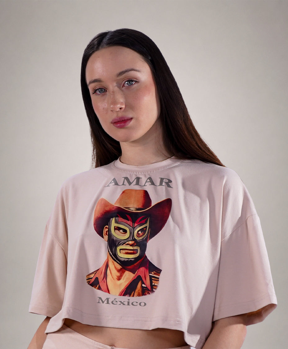 Playera crop vaquero lucha libre