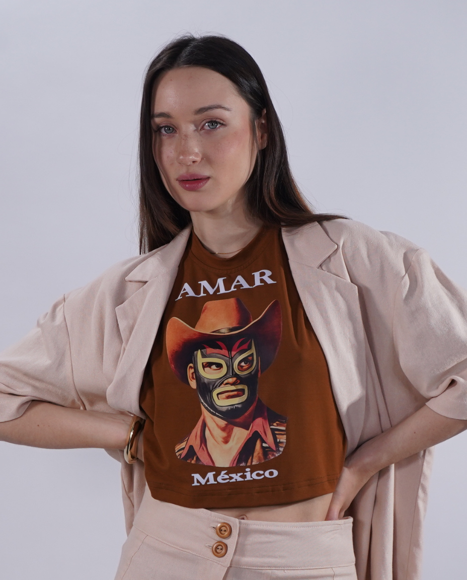 Playera crop vaquero lucha libre